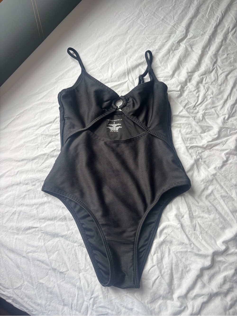 Aeropostale Black Ribbed One-Piece Swimsuit with Ring Cutout